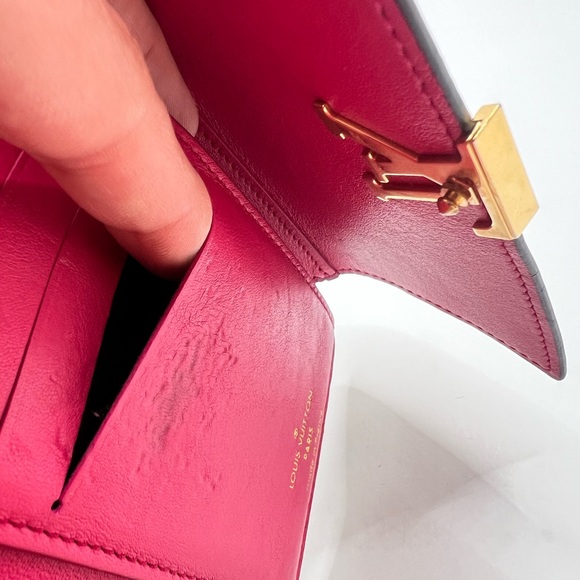 Authentic LOUIS VUITTON Portefeuille Capucines Compact Black Leather Wallet Pink - Picture 8 of 12